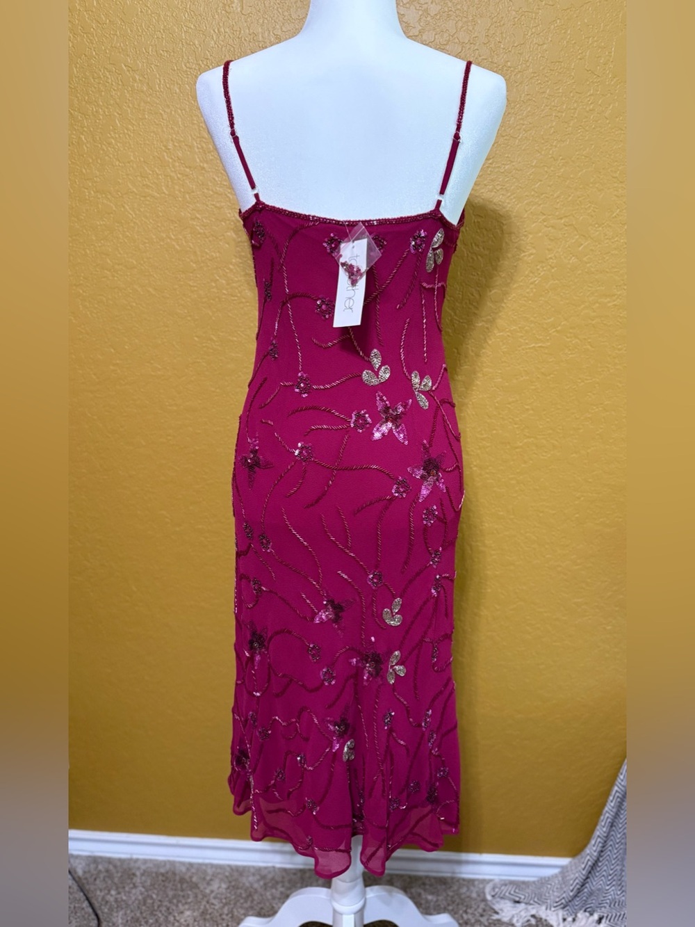 Together Maroon Beaded Floral Sequin Midi Dress NWT Size 8 - Picture 12 of 13